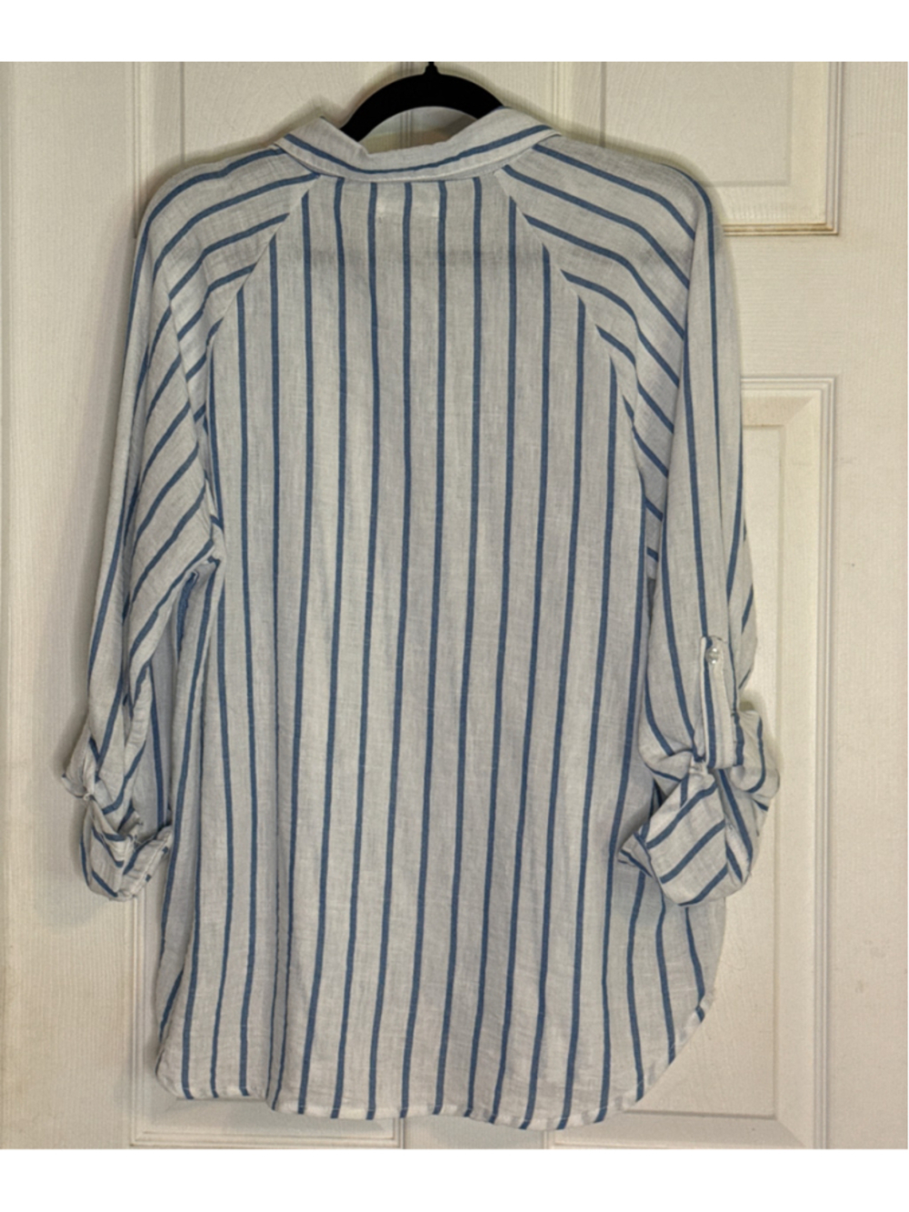 Ci Sono Button Down Shirt Large White Blue Striped Long Sleeve - Picture 2 of 4